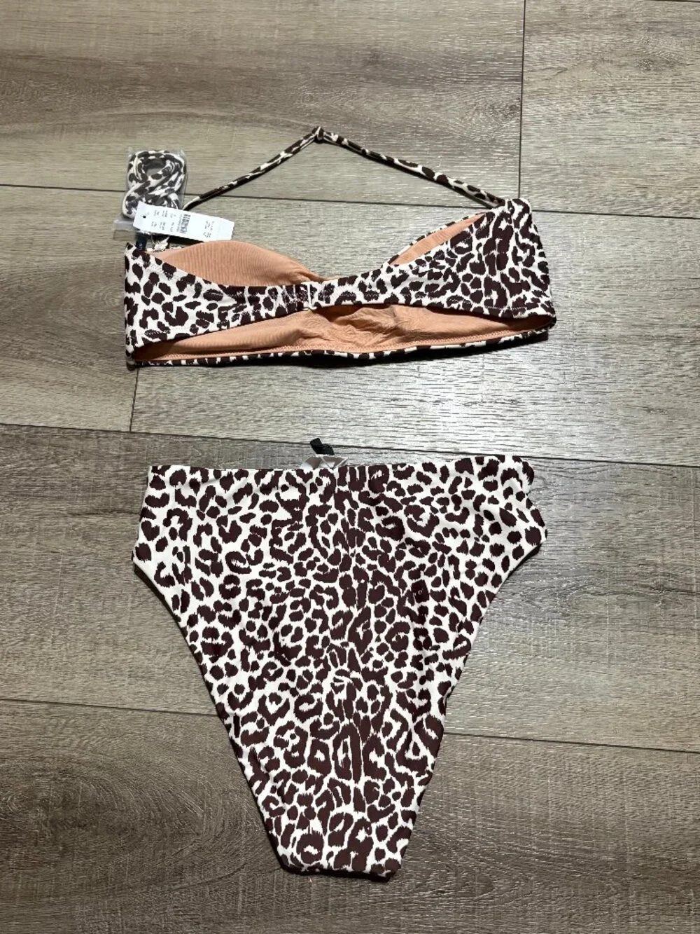 J. Crew Brown and Cream Leopard Print Bandeau Bikini